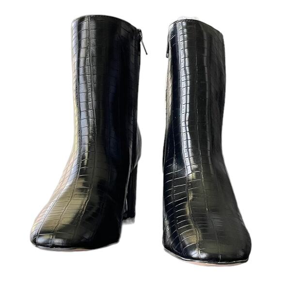 NEW JANE AND THE SHOE Women's Iris Black Faux Leather Square Toe Booties Shoes - Picture 6 of 12